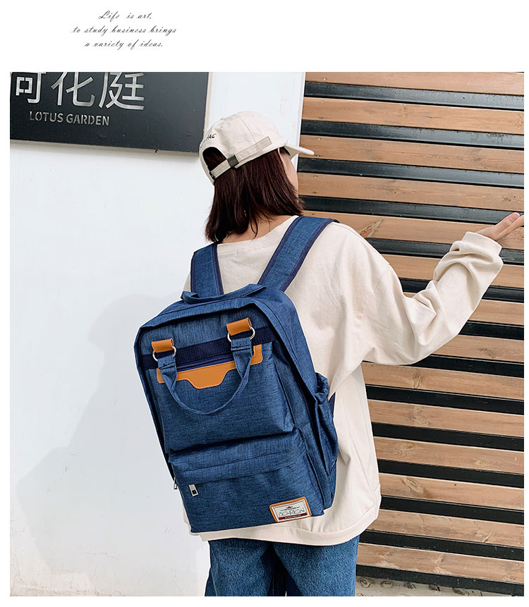 Fashion Blue Contrast Stitching And Labeling Nylon Backpack,Backpack