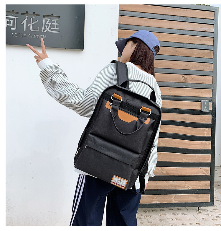 Fashion Gray Contrast Stitching And Labeling Nylon Backpack,Backpack