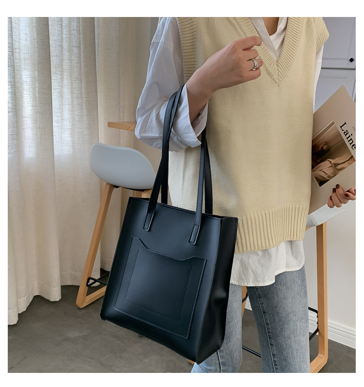 Fashion Black Stitching Patch Pocket Shoulder Bag,Handbags