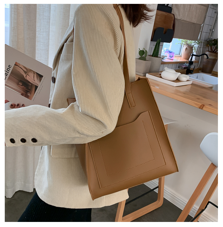 Fashion Brown Stitching Patch Pocket Shoulder Bag,Handbags