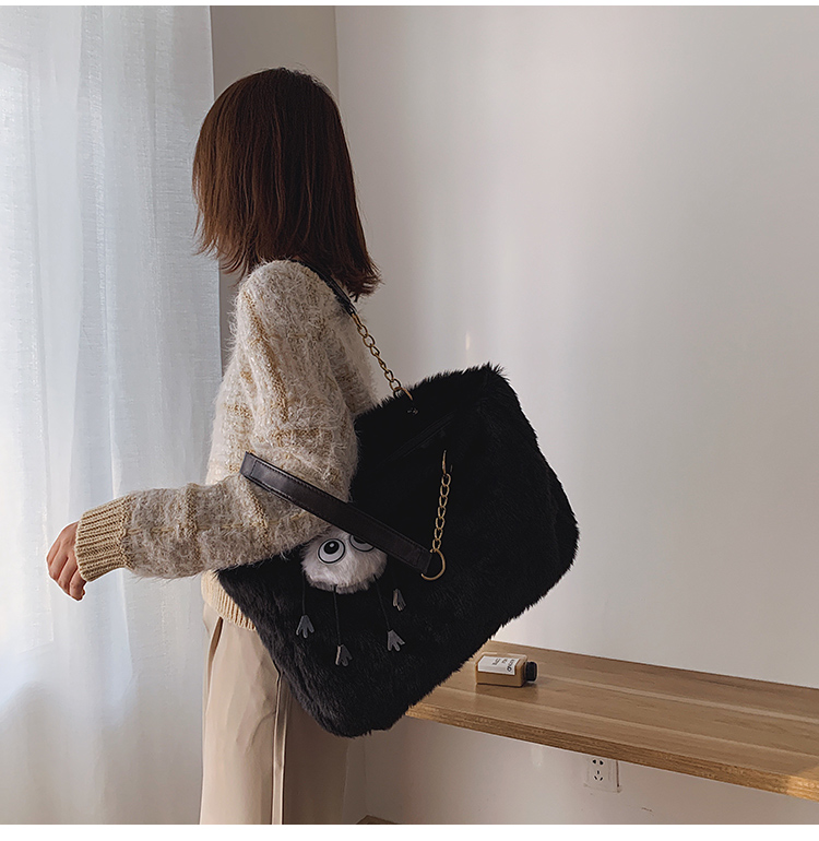 Fashion Black Fleece Chain Shoulder Bag,Messenger bags