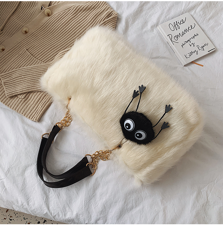 Fashion White Fleece Chain Shoulder Bag,Messenger bags