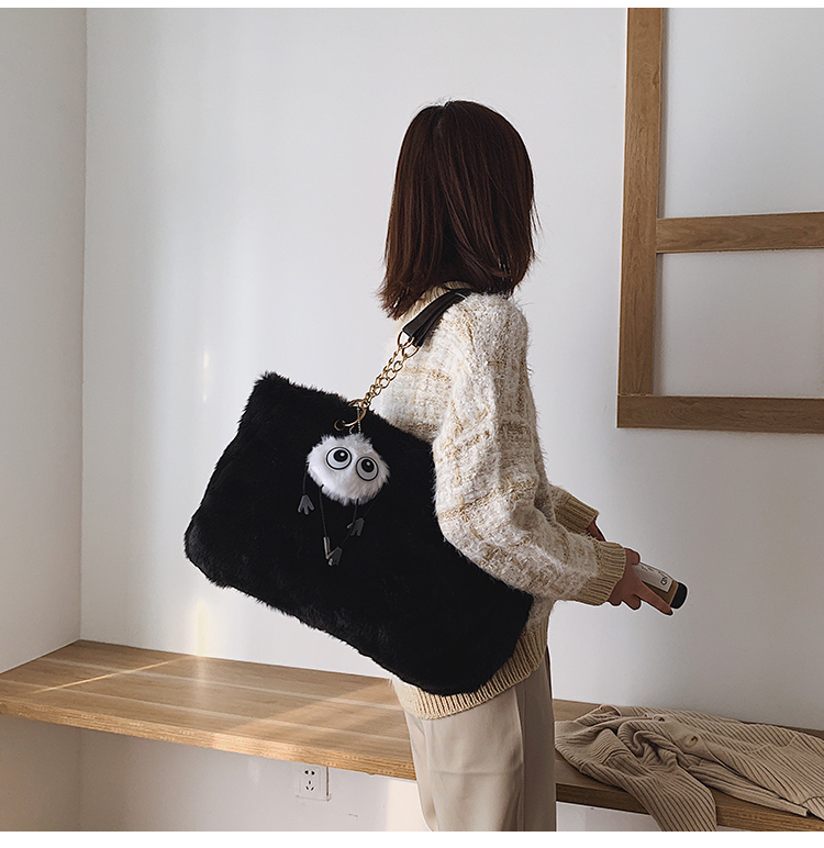 Fashion Black Fleece Chain Shoulder Bag,Messenger bags