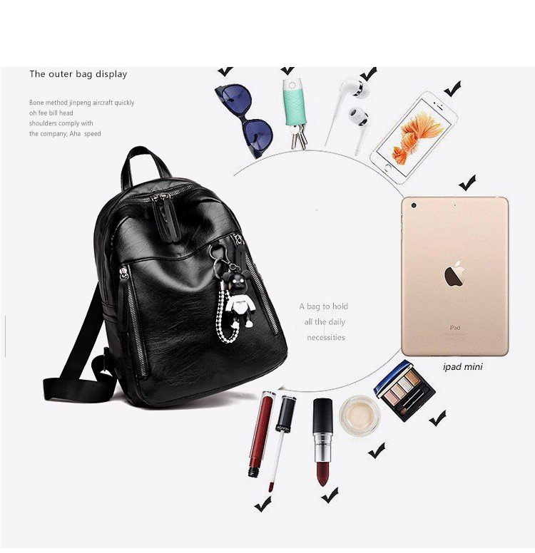 Fashion Black Soft Leather Zipper Backpack,Backpack