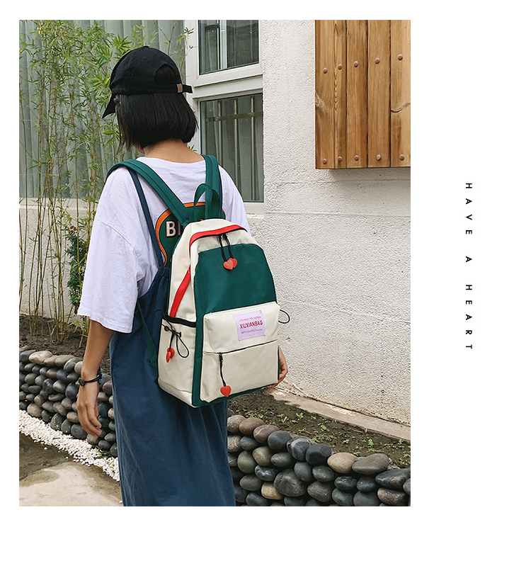 Fashion Green Contrast Stitching Labeling Backpack,Backpack