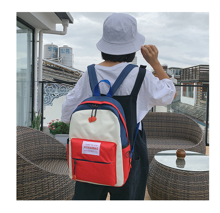 Fashion Red Contrast Stitching Labeling Backpack,Backpack