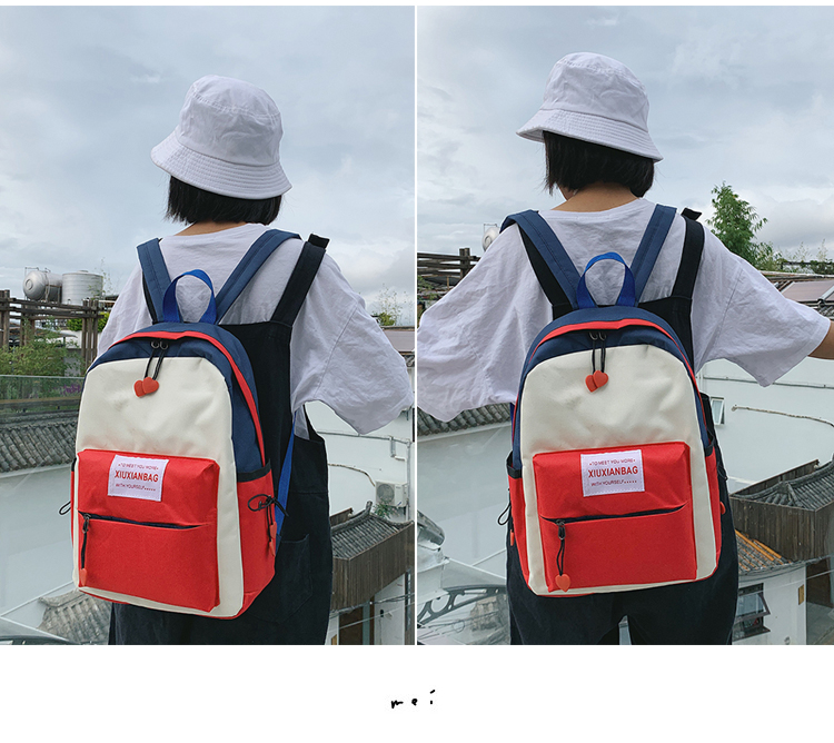 Fashion Red Contrast Stitching Labeling Backpack,Backpack