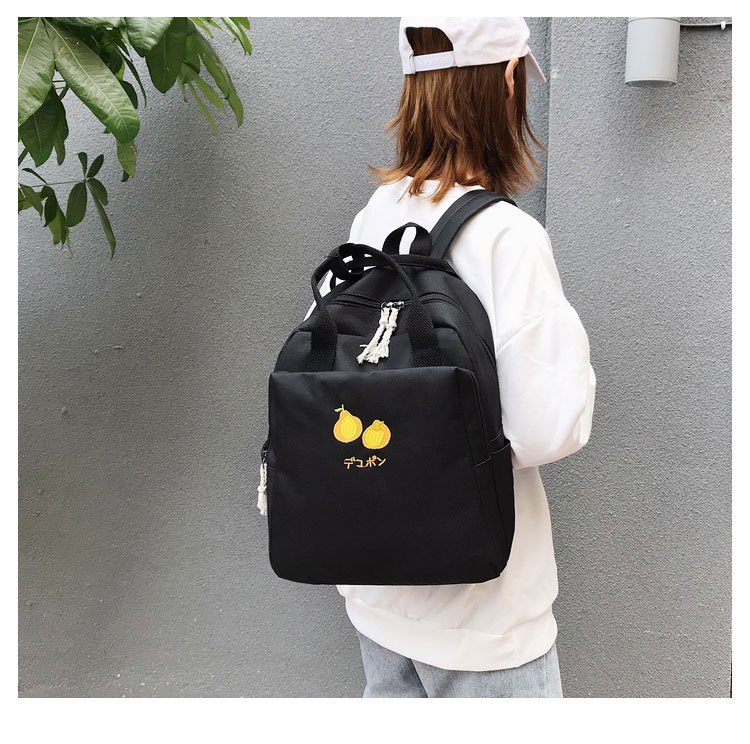Fashion Black Embroidered Fruit Backpack,Backpack