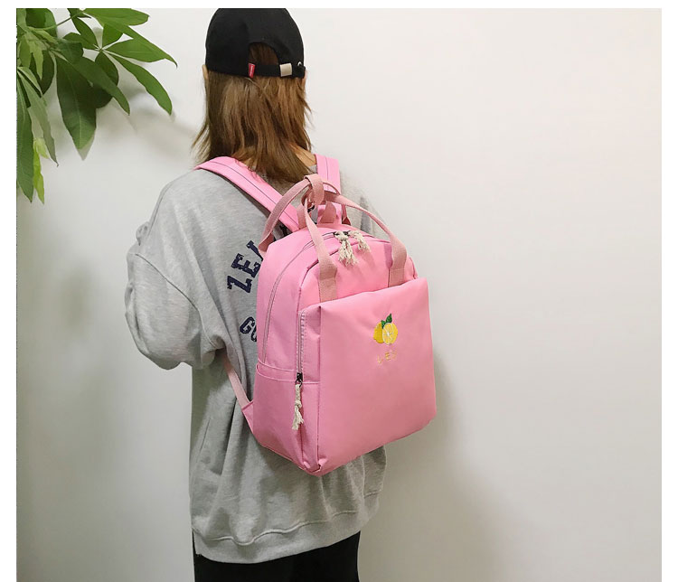 Fashion Pink Embroidered Fruit Backpack,Backpack