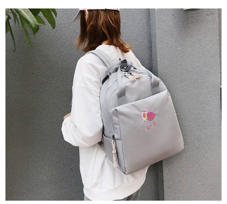 Fashion Gray Embroidered Fruit Backpack,Backpack