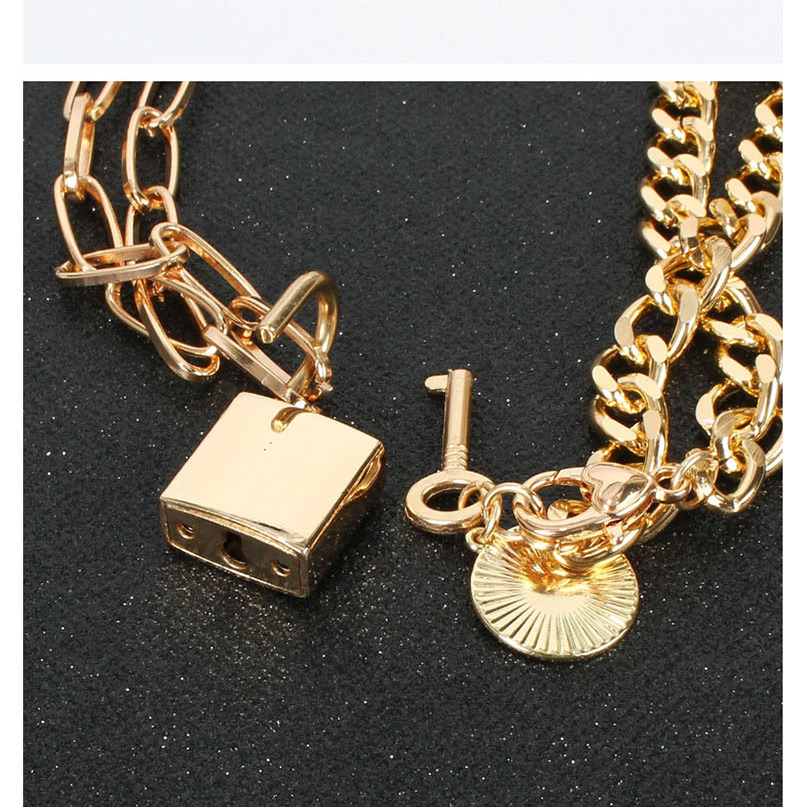 Fashion Gold Multi-layer Metal Chain Lock Necklace,Multi Strand Necklaces