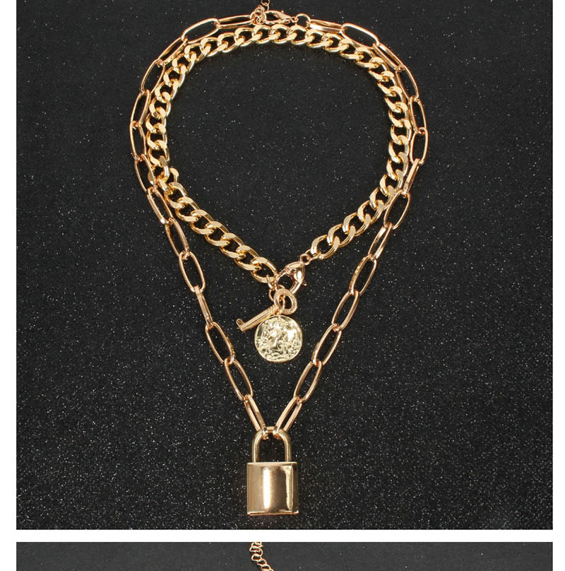 Fashion Gold Multi-layer Metal Chain Lock Necklace,Multi Strand Necklaces