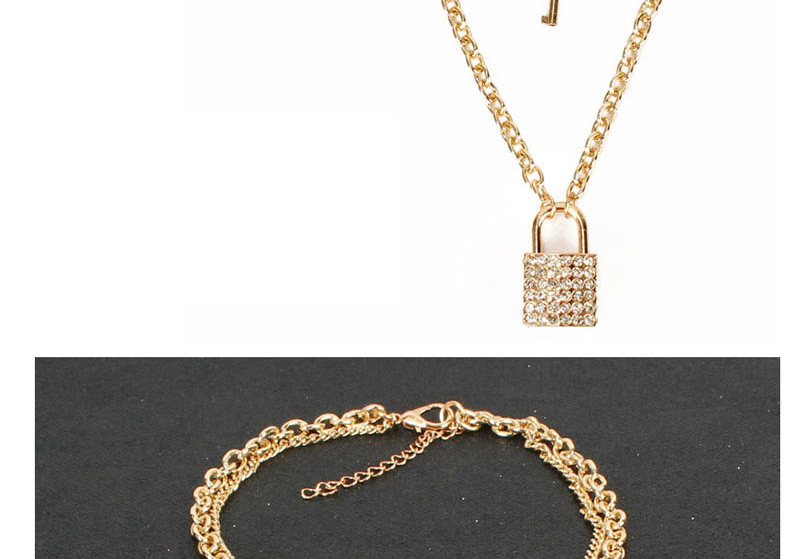 Fashion Gold Diamond Key Lock Double Necklace,Multi Strand Necklaces