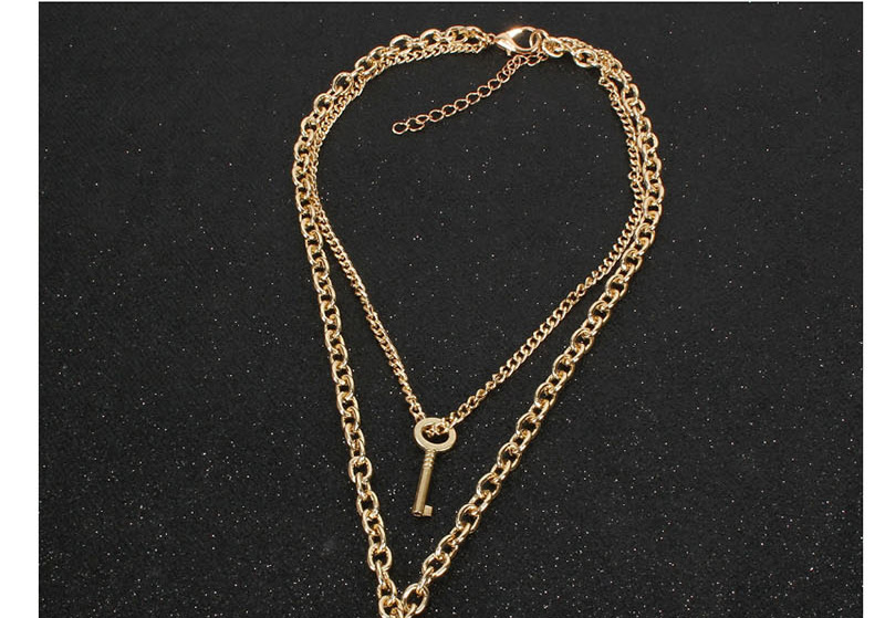 Fashion Gold Diamond Key Lock Double Necklace,Multi Strand Necklaces