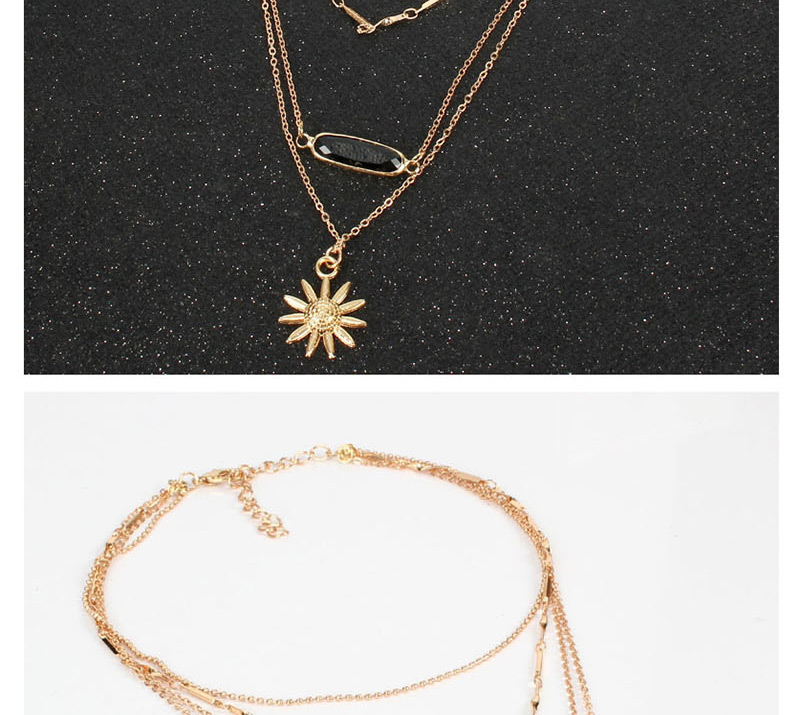 Fashion Gold Sun Flower Multi-layer Necklace,Multi Strand Necklaces