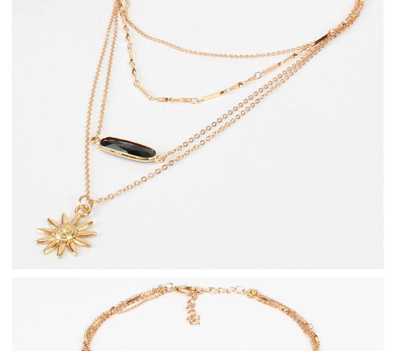Fashion Gold Sun Flower Multi-layer Necklace,Multi Strand Necklaces