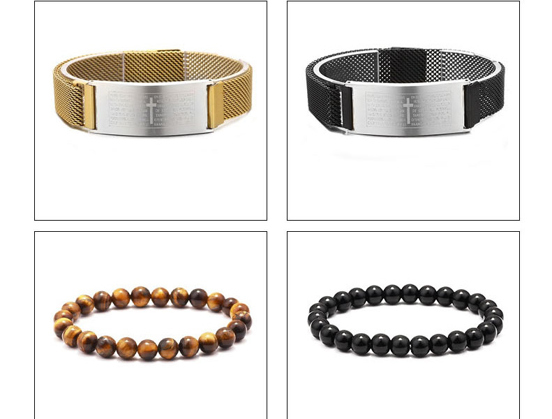 Fashion Gold Stainless Steel Scripture Cross Magnetic Buckle Bracelet,Bracelets