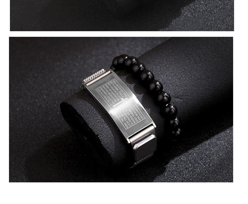 Fashion Gold + Tiger Eye Stainless Steel Scripture Cross Beaded Bracelet Set,Bracelets