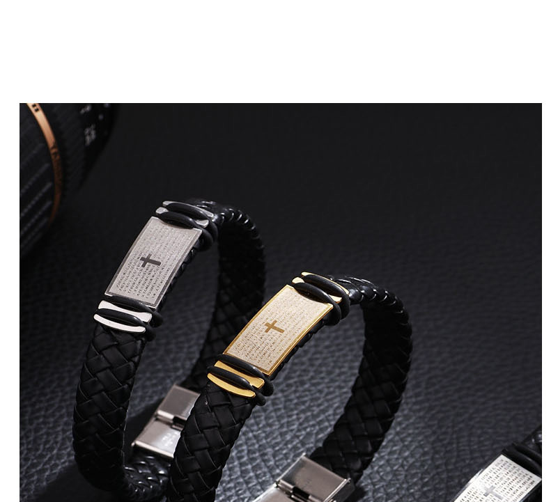 Fashion Gold Titanium Steel Leather Scripture Cross Bracelet,Bracelets