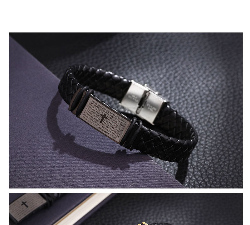 Fashion Silver Titanium Steel Leather Scripture Cross Bracelet,Bracelets