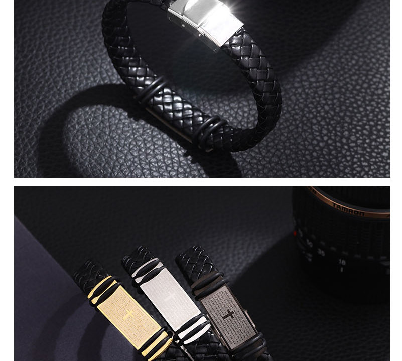 Fashion Gold Titanium Steel Leather Scripture Cross Bracelet,Bracelets