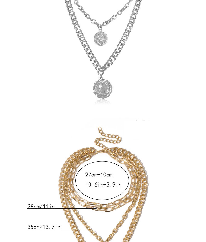Fashion White K Thick Chain Geometry Tassel Portrait Multi-layer Necklace,Multi Strand Necklaces