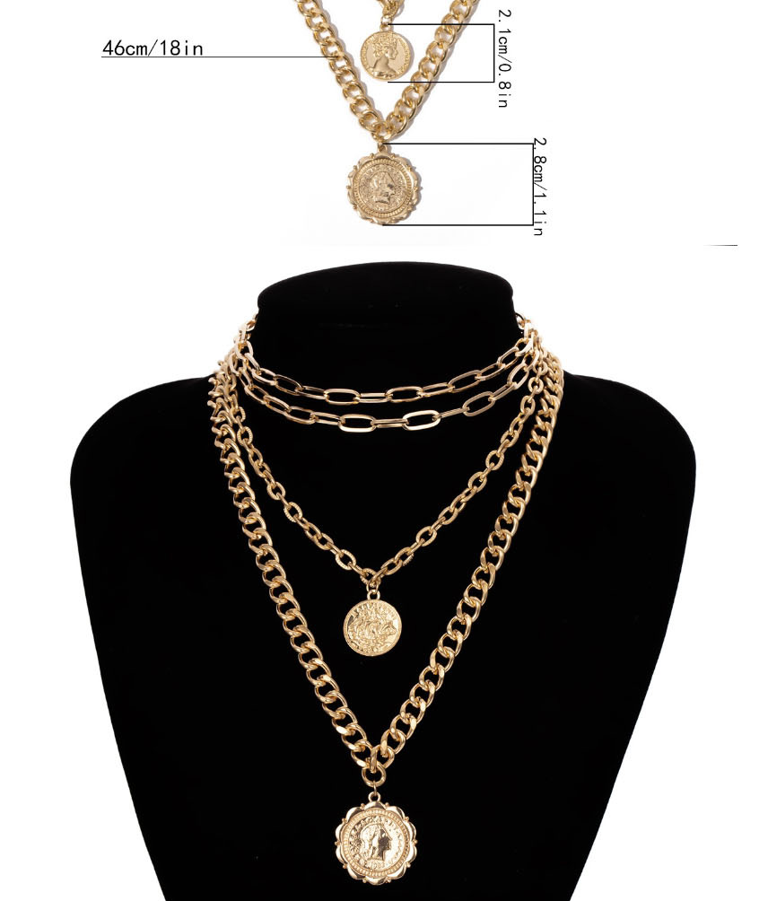 Fashion White K Thick Chain Geometry Tassel Portrait Multi-layer Necklace,Multi Strand Necklaces