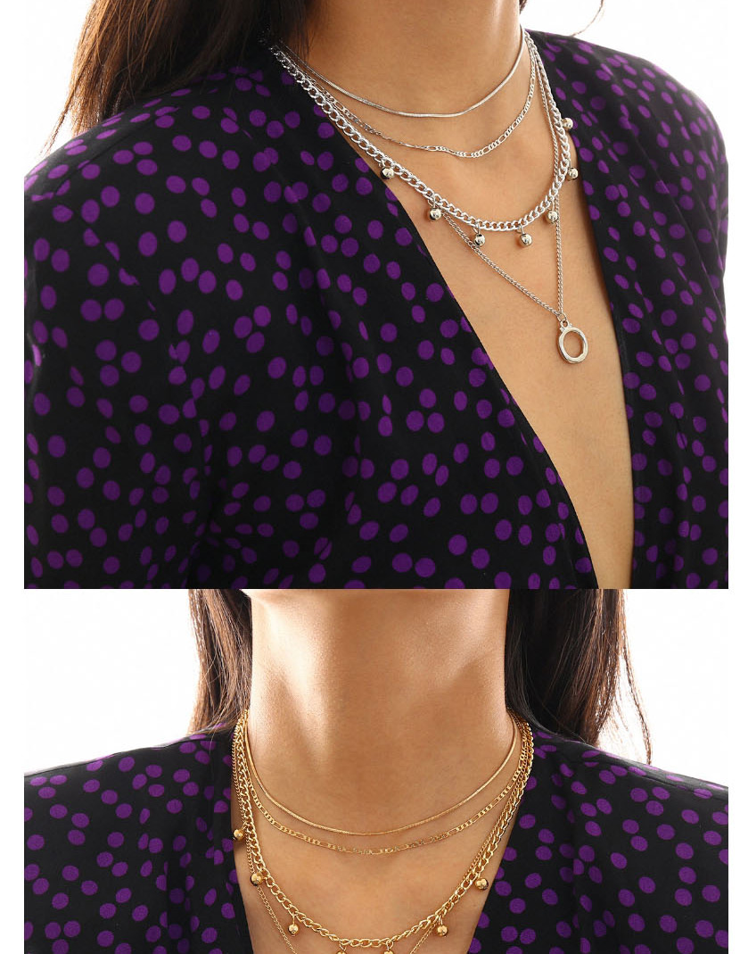 Fashion Gold Multi-layer Geometric Round Necklace,Multi Strand Necklaces