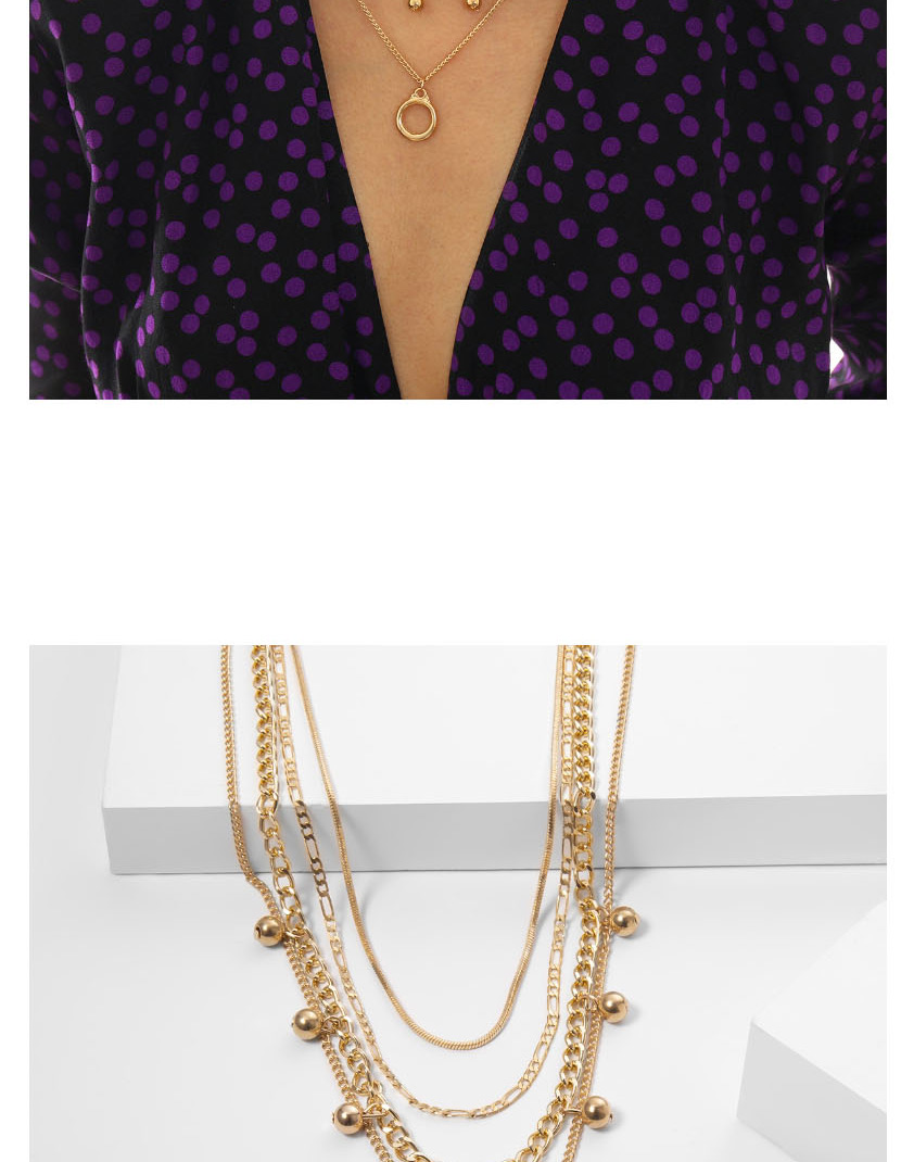 Fashion Gold Multi-layer Geometric Round Necklace,Multi Strand Necklaces