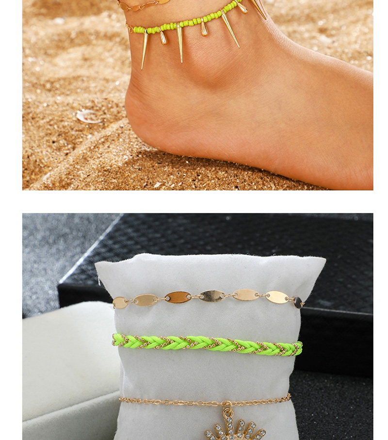 Fashion Gold Diamond Eye Lash Tassel Multi-layered Anklet 4 Piece Set,Fashion Anklets