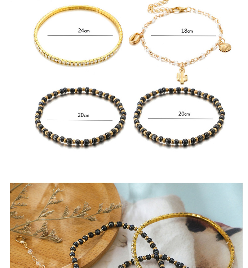 Fashion Gold Cactus Shell With Diamond Beads And Multi-layered Anklet 4 Piece Set,Beaded Bracelet