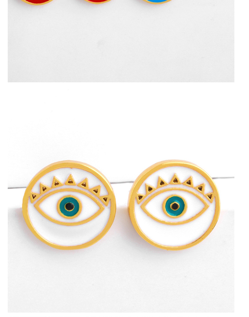 Fashion White Drip Oil Eye Round Copper Plated Earrings,Earrings
