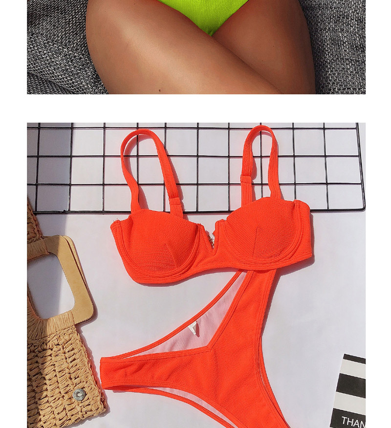 Fashion Fluorescent Yellow V-neck Swimwear Split Swimsuit,Bikini Sets