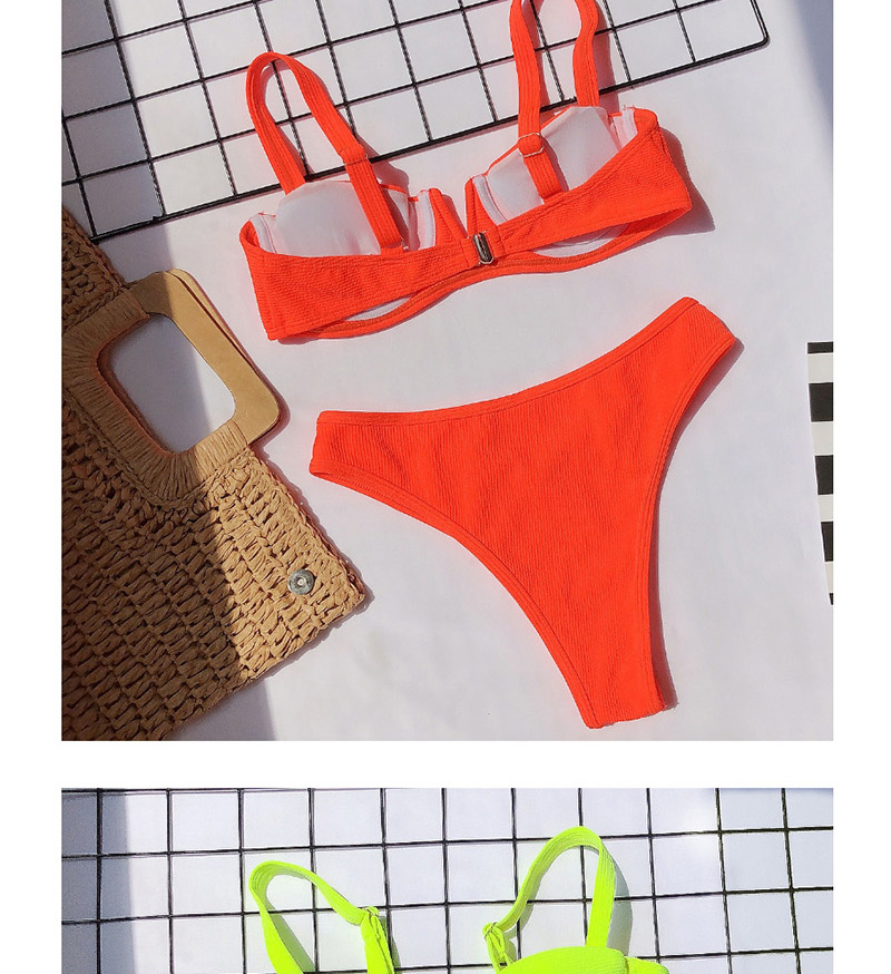 Fashion Fluorescent Yellow V-neck Swimwear Split Swimsuit,Bikini Sets
