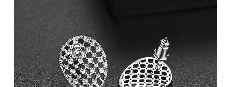 Fashion Platinum Hollow Copper Inlaid Zirconium Stud Earrings,Earrings