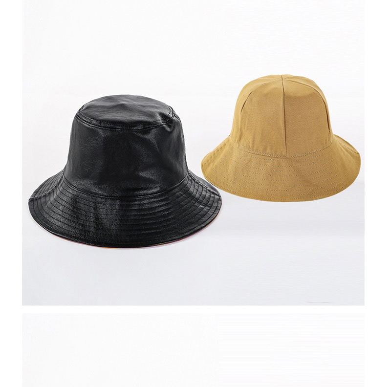 Fashion Double-sided Black Double-faced Solid Color Leather U Fisherman Hat,Sun Hats