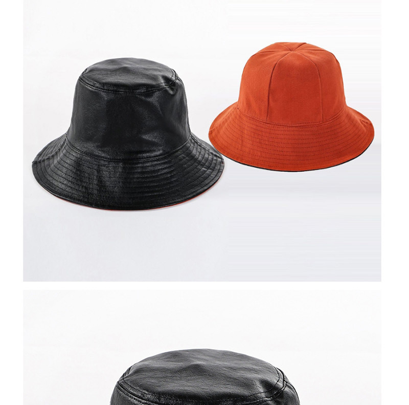 Fashion Black + Orange Double-faced Solid Color Leather U Fisherman Hat,Sun Hats
