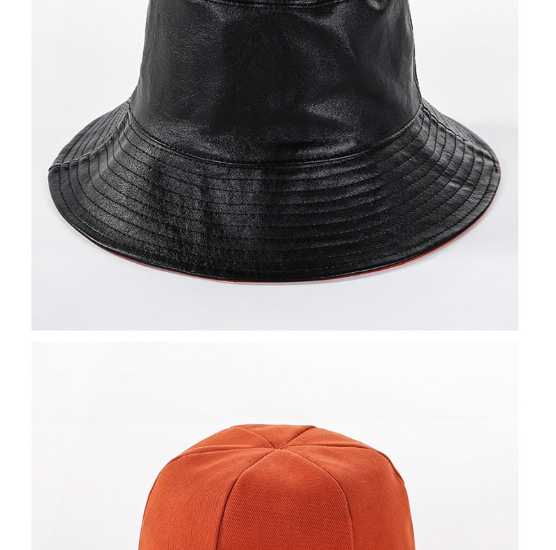 Fashion Black + Orange Double-faced Solid Color Leather U Fisherman Hat,Sun Hats