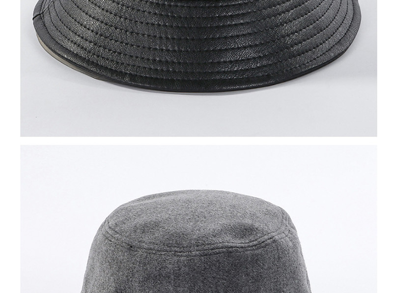 Fashion Black Woolen Leather Stitching Fisherman Hat,Sun Hats