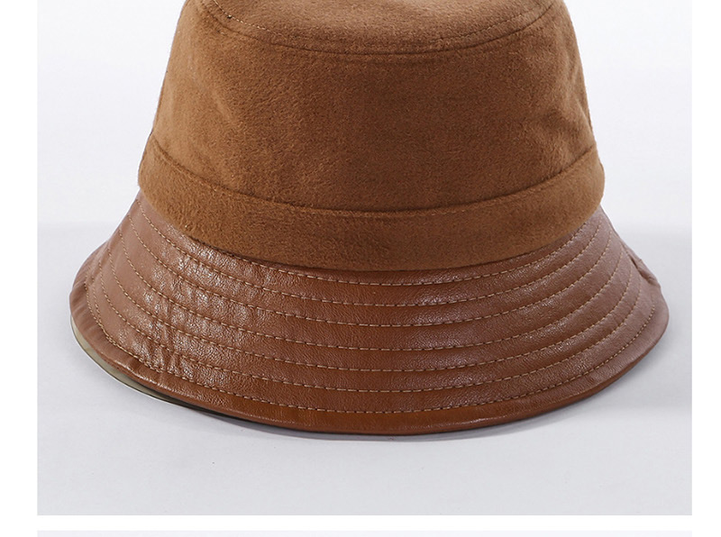 Fashion Camel Woolen Leather Stitching Fisherman Hat,Sun Hats