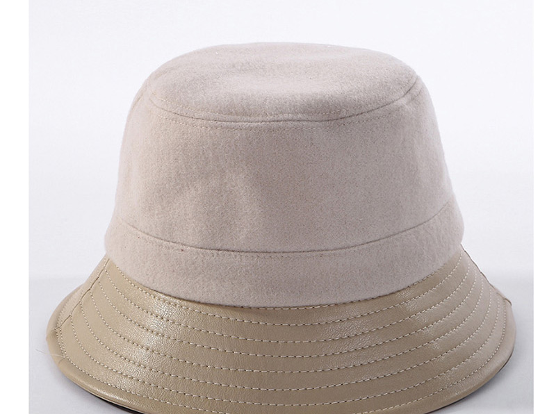 Fashion Beige Woolen Leather Stitching Fisherman Hat,Sun Hats