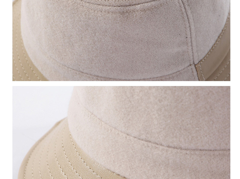 Fashion Beige Woolen Leather Stitching Fisherman Hat,Sun Hats