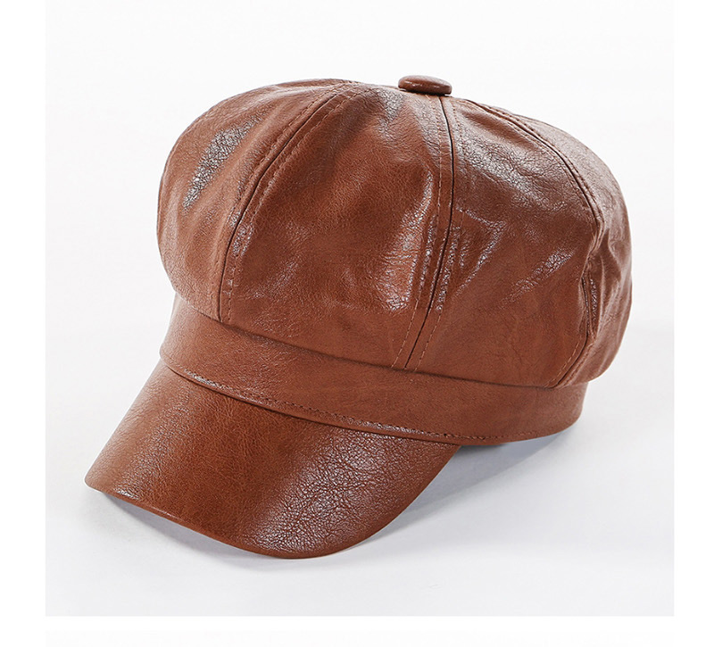 Fashion Brown Leather Beret,Beanies&Others