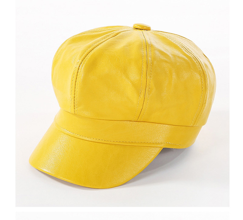 Fashion Yellow Leather Beret,Beanies&Others