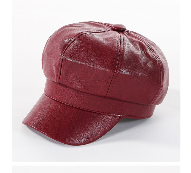 Fashion Wine Red Leather Beret,Beanies&Others