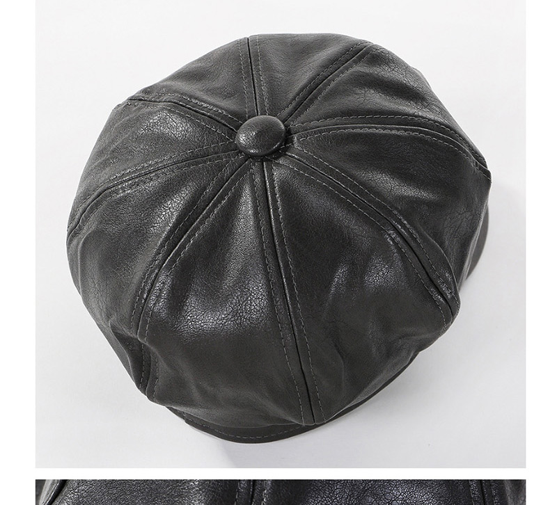 Fashion Black Leather Beret,Beanies&Others