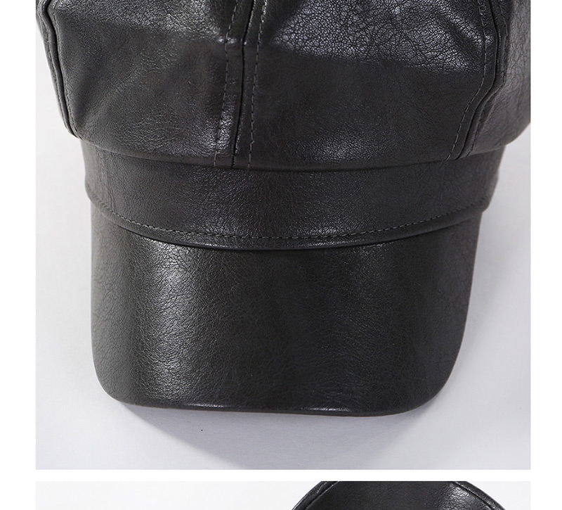 Fashion Black Leather Beret,Beanies&Others