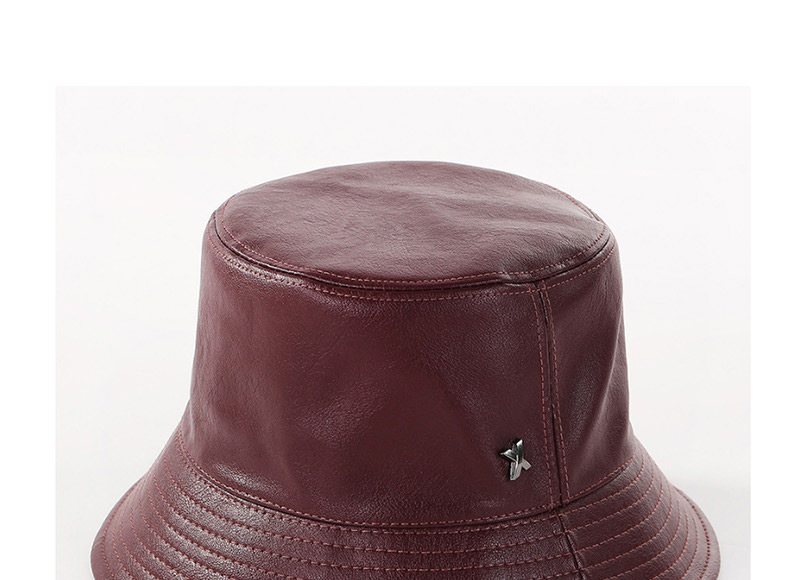 Fashion Wine Red Pu Fishing X Standard Soft Leather Basin,Sun Hats