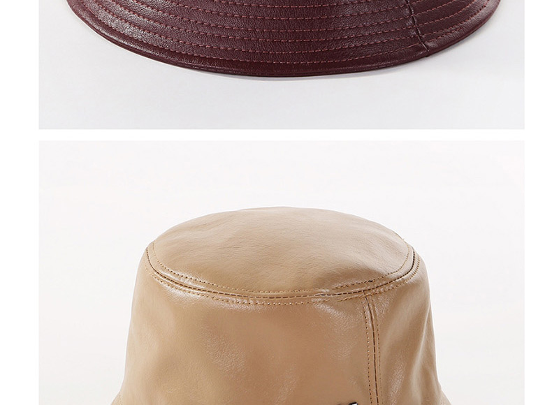 Fashion Wine Red Pu Fishing X Standard Soft Leather Basin,Sun Hats