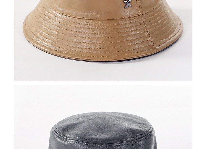 Fashion Khaki Pu Fishing X Standard Soft Leather Basin,Sun Hats